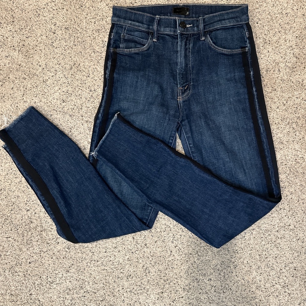 MOTHER jeans with double black stripe down side leg